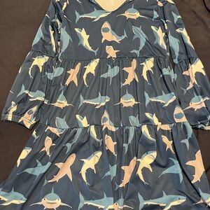 Shark Print Long Sleeve Dress
